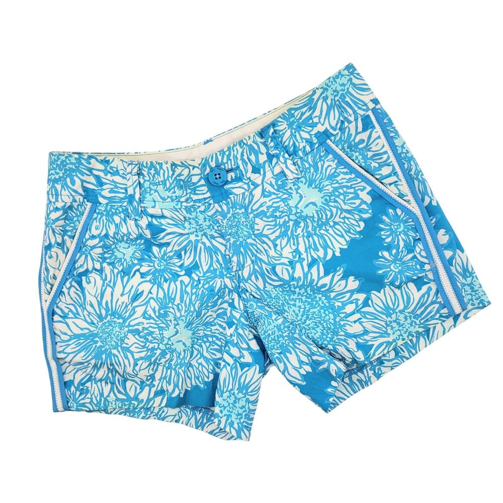 Lilly Pulitzer Shorts Women's 00 Blue The Callahan Lion in the Sun Sunflower
